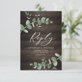 Tarjeta De Confirmación De Asistencia hermoso eucalipto verde boda madera oscura