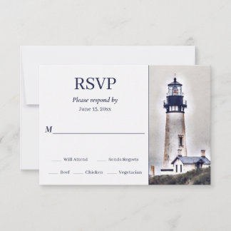 Tarjeta De Confirmación De Asistencia Hermoso faro Nautical Beach Wedding