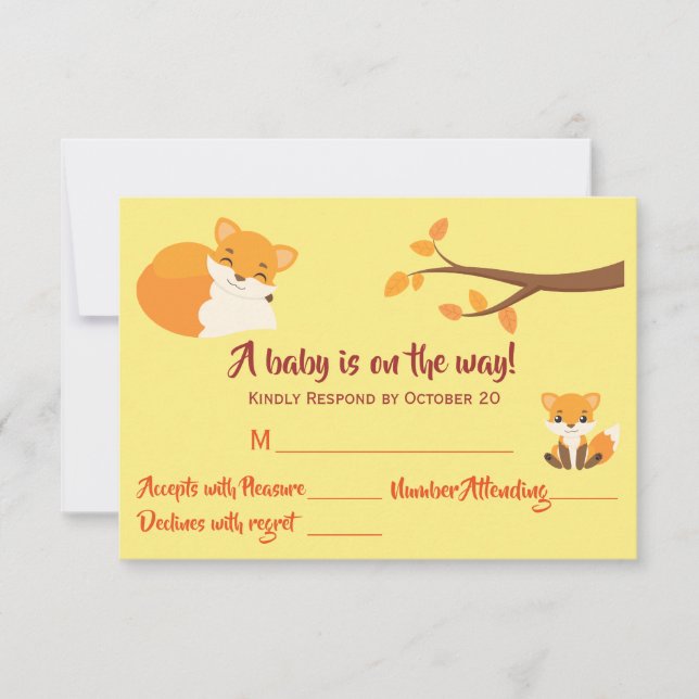 Tarjeta De Confirmación De Asistencia Hermoso tema de Woodland Baby Shower (Anverso)