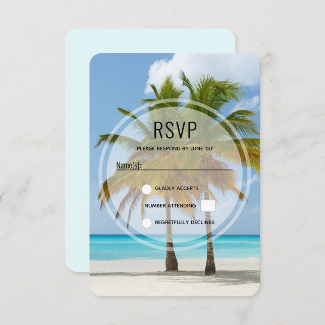 Tarjeta De Confirmación De Asistencia Hermosos palmeros en una playa tropical (Anverso / Reverso)