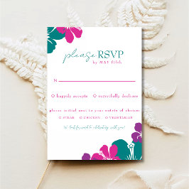 Tarjeta De Confirmación De Asistencia Hibisco Rosa Púrpura Verde Tropical