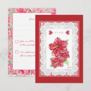 Tarjeta De Confirmación De Asistencia Hibiscus & lace RED
