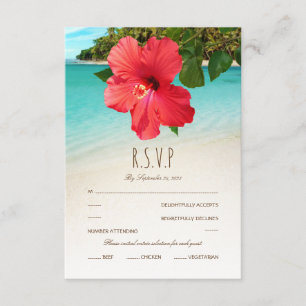 Tarjeta De Confirmación De Asistencia Hibiscus Tropical Hawaiian Beach Themed Boda