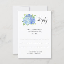 Tarjeta De Confirmación De Asistencia Hidrangea Azul Acuarela Boda Floral
