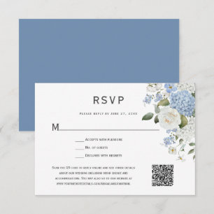Tarjeta De Confirmación De Asistencia Hidrangea azul y blanca, floral de rosas blancas
