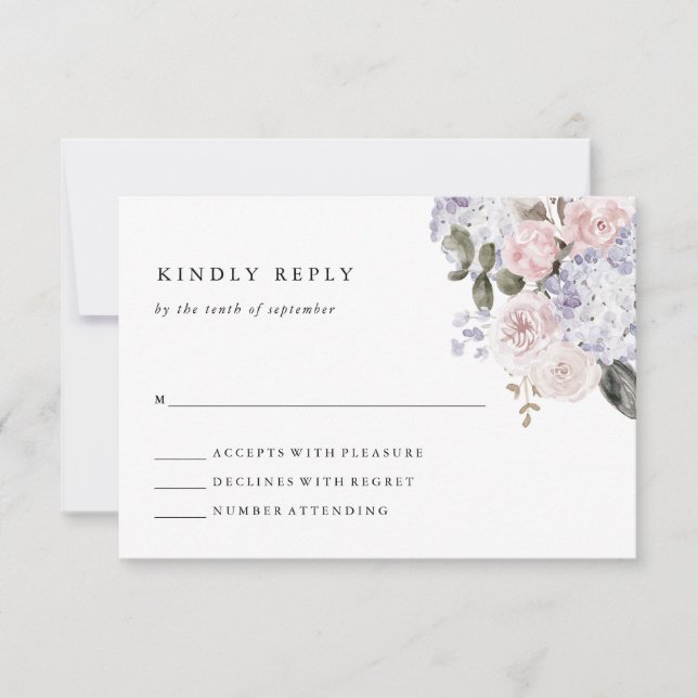 Tarjeta De Confirmación De Asistencia Hidrangea Floral De Agua Delicada | BODA (Anverso)