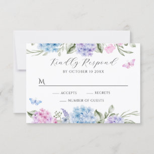 Tarjeta De Confirmación De Asistencia Hidrangea floral mariposa