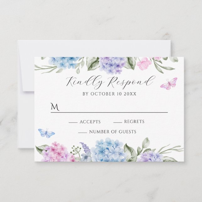 Tarjeta De Confirmación De Asistencia Hidrangea floral mariposa (Anverso)