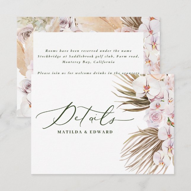 Tarjeta De Confirmación De Asistencia hierba de pampas palma orquídea detalles rústicos  (Anverso / Reverso)