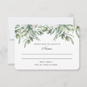 Tarjeta De Confirmación De Asistencia Hojas de olivo verdes rsvp. Boda de verano italian