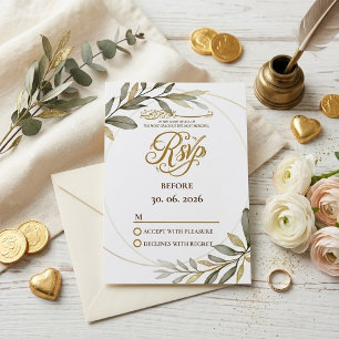 Tarjeta De Confirmación De Asistencia Hojas de Oro Elegancia Boda Musulmana Nikah