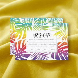 Tarjeta De Confirmación De Asistencia Hojas tropicales gays, lesbianas boda arco iris