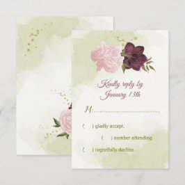 Tarjeta De Confirmación De Asistencia hojas verdes de cabernet rosa