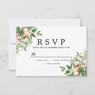 Tarjeta De Confirmación De Asistencia Holly Pine White Floral Winter Wedding
