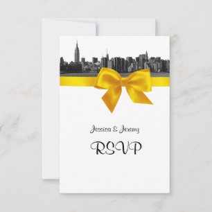 Tarjeta De Confirmación De Asistencia Horizonte amplio de NYC grabado en BW Amarillo RSV