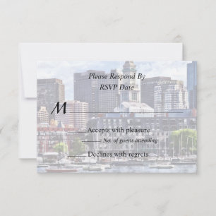 Tarjeta De Confirmación De Asistencia Horizonte de Boston con la torre del Custom House