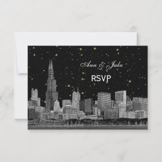 Tarjeta De Confirmación De Asistencia Horizonte de Chicago Grabado Estrellado DIY BG RSV
