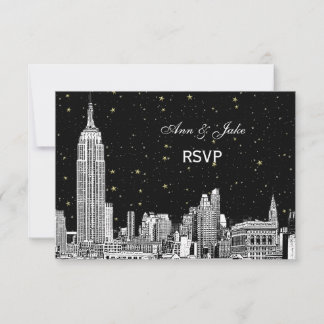 Tarjeta De Confirmación De Asistencia Horizonte de NYC 01 Etchd Estrellado DIY BG Color 