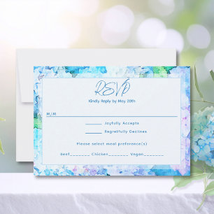 Tarjeta De Confirmación De Asistencia Hortensia Azul Acuarela Elegante