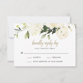 Tarjeta De Confirmación De Asistencia Hortensia Boda Floral Rosa Blanca Dorada Elegante