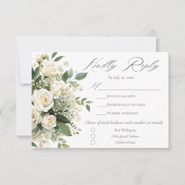 Tarjeta De Confirmación De Asistencia Hortensias Rosas Blancas Elegante Floral Boda (Anverso)