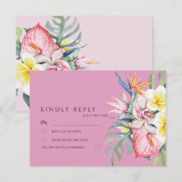 Tarjeta De Confirmación De Asistencia Hot Pink Tropical Floral Botanical Wedding
