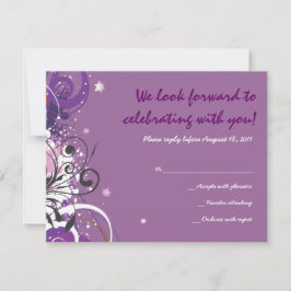 Tarjeta De Confirmación De Asistencia Hot Violet Swirls Stars Bat Mitzvah Reply Card