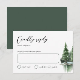 Tarjeta De Confirmación De Asistencia Hunter Green Winter Watercolor Forest Boda