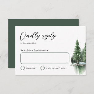 Tarjeta De Confirmación De Asistencia Hunter Green Winter Watercolor Forest Boda