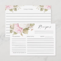 Hydrangeas Blancas Rosadas Tarjeta de Receta Elega