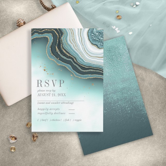 Tarjeta De Confirmación De Asistencia ID825 Verde azulado del Boda Crystal Agate (Subido por el creador)
