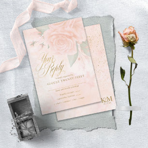 Tarjeta De Confirmación De Asistencia ID828 del Boda de Rosas Rubor blandos