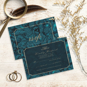 Tarjeta De Confirmación De Asistencia ID Verde azulado formal Paisley Dark767