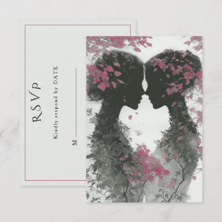 Tarjeta De Confirmación De Asistencia Ilustración a lápiz dibujada a mano de dos novias 