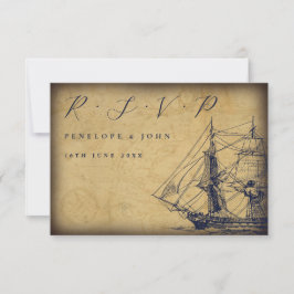 Tarjeta De Confirmación De Asistencia Ilustración de barco de mapa vintage náutico para