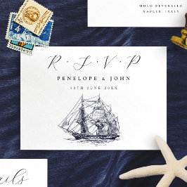 Tarjeta De Confirmación De Asistencia Ilustración de barco náutico para boda de destino