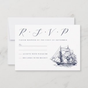 Tarjeta De Confirmación De Asistencia Ilustración de barco náutico vintage para boda