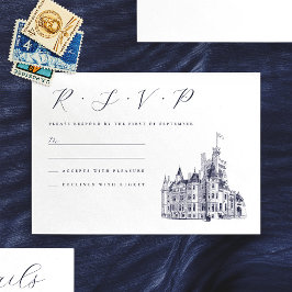 Tarjeta De Confirmación De Asistencia Ilustración de Boda en un Antiguo Castillo