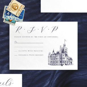 Tarjeta De Confirmación De Asistencia Ilustración de Boda en un Antiguo Castillo
