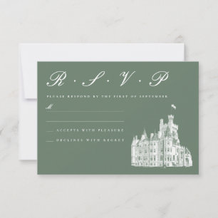 Tarjeta De Confirmación De Asistencia Ilustracion de Castillo Vintage Sage Green Boda