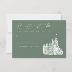 Tarjeta De Confirmación De Asistencia Ilustracion de Castillo Vintage Sage Green Boda