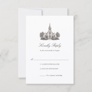 Tarjeta De Confirmación De Asistencia Ilustración de iglesia boda elegante