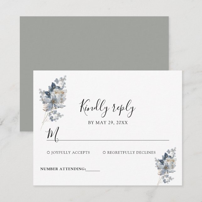 Tarjeta De Confirmación De Asistencia ilustración en acuarela rústica arreglo floral (Anverso / Reverso)
