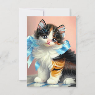 Tarjeta De Confirmación De Asistencia Ilustracion Vintage Calico Kitten