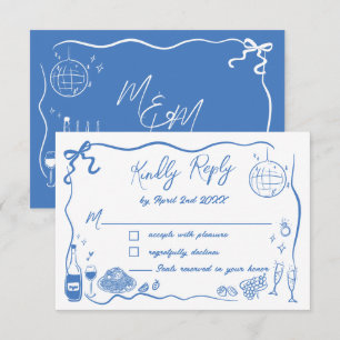 Tarjeta De Confirmación De Asistencia Ilustraciones Dibujadas a Mano Garabatos Boda