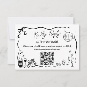 Tarjeta De Confirmación De Asistencia Ilustraciones dibujados a mano Doodles Boda Código