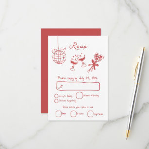 Tarjeta De Confirmación De Asistencia Ilustraciones dibujados a mano Doodles Boda marrón