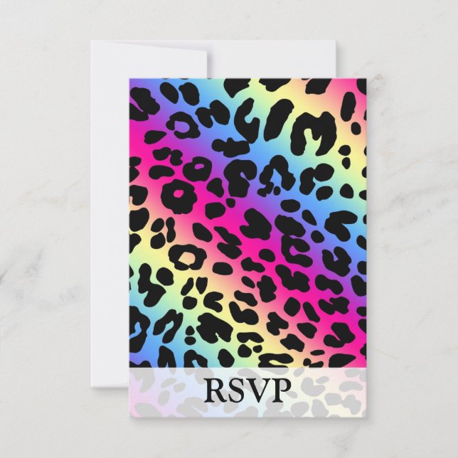Tarjeta De Confirmación De Asistencia Impresión del patrón Neon Rainbow Leopard (Anverso)