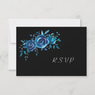 Tarjeta De Confirmación De Asistencia Indigo azul + negro Boda buffet floral