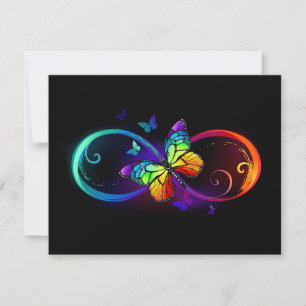 Tarjeta De Confirmación De Asistencia Infinidad vibrante con mariposa arco iris sobre ne